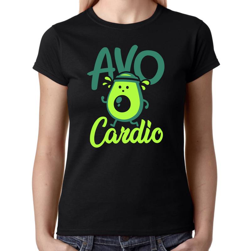 Avocardio Avo Cardio Avocado Jogging Cartoon Comic Gym Fitnessstudio Veggie Vegan Spruch Lustig Spaß Comedy Fun Girlie Lady Damen T-Shirt von artSHIRT24