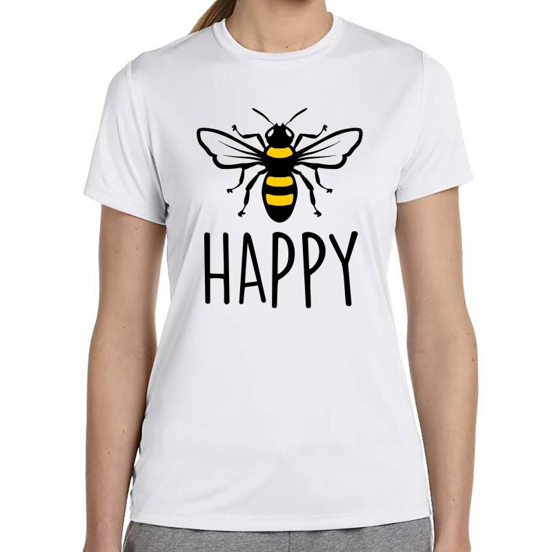 Bee Happy Be Happy Biene Bienen Bienenfan Bienenschützer Bienenfreund Glücklich Sprüche Spruch Fun Imker Imkerei Girlie Damen Lady T-Shirt von artSHIRT24
