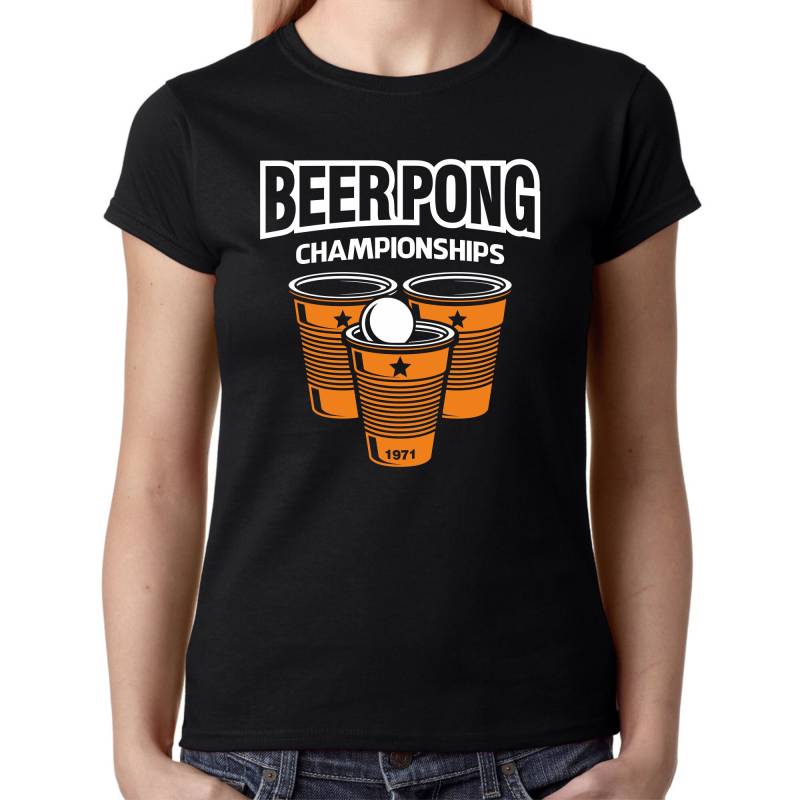 Beer Pong Beerpong Championships Party Feier Trinkspiel Retro Bier Comedy Lustig Spaß Sprüche Saufi Saufen Fun Girlie Damen Lady T-Shirt von artSHIRT24