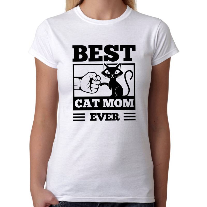 Best Cat Mom Ever Fistbump Fist Bump Kitty Katze Spruch Spaß Lustig Comedy Humor Comic Cartoon Geschenkidee Geburtstag Fun Damen T-Shirt von artSHIRT24