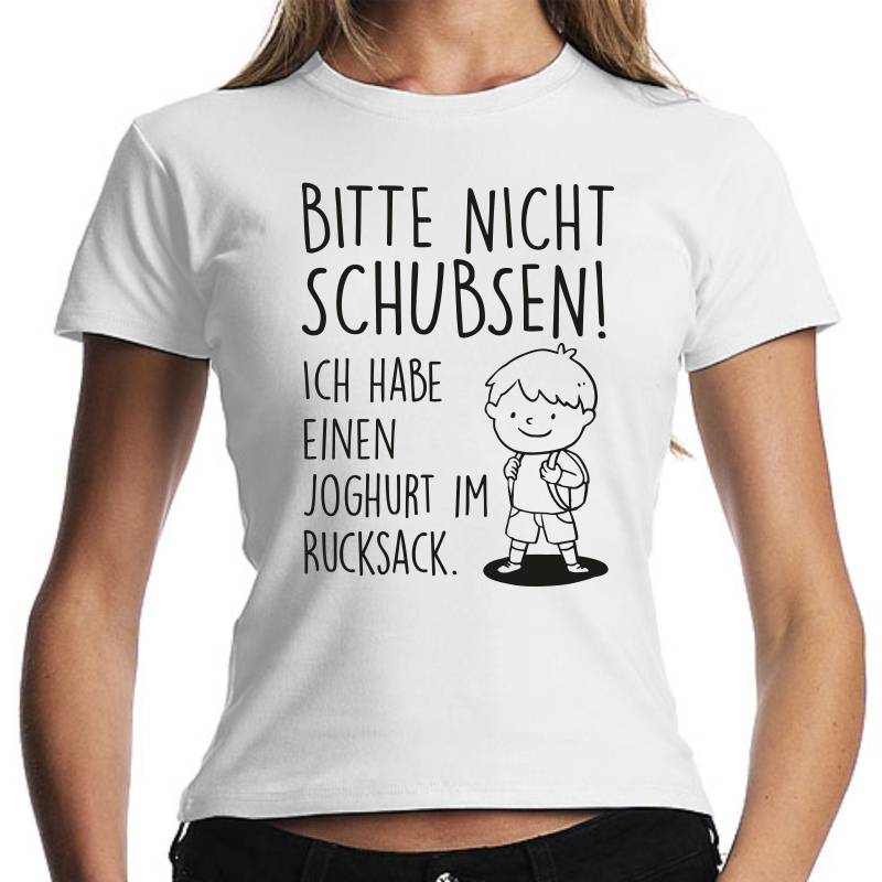 Bitte Nicht Schubsen Ich Habe Einen Joghurt Im Rucksack Sprüche Spruch Comedy Spaß Lustig Party Urlaub Arbeit Girlie Damen Lady T-Shirt von artSHIRT24