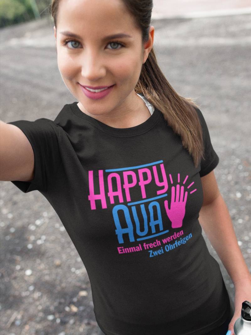 Damen T-Shirt Happy Aua Einmal Frech Werden Zwei Ohrfeigen von artSHIRT24
