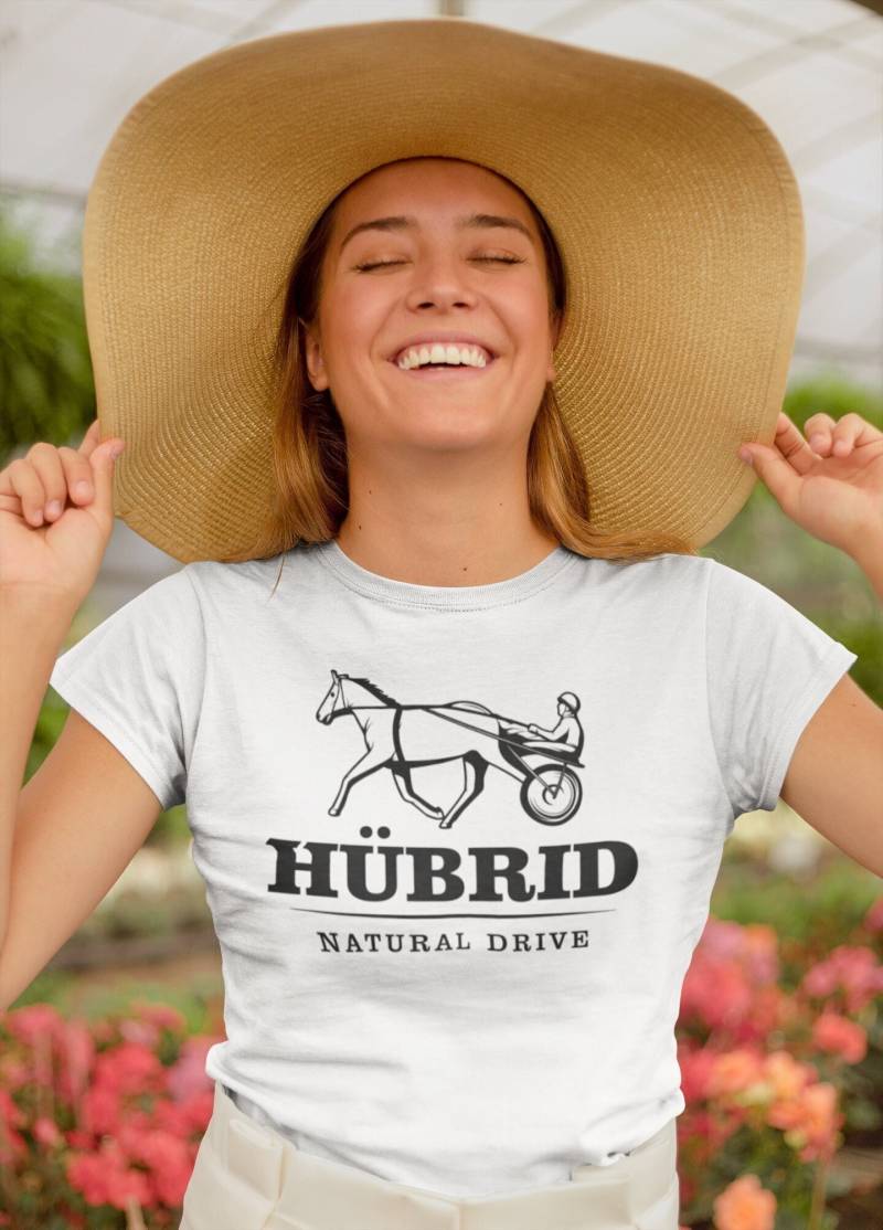 Damen T-Shirt Hübrid Hü Brid Hybrid Pferd Kutsche Klima E-Auto von artSHIRT24