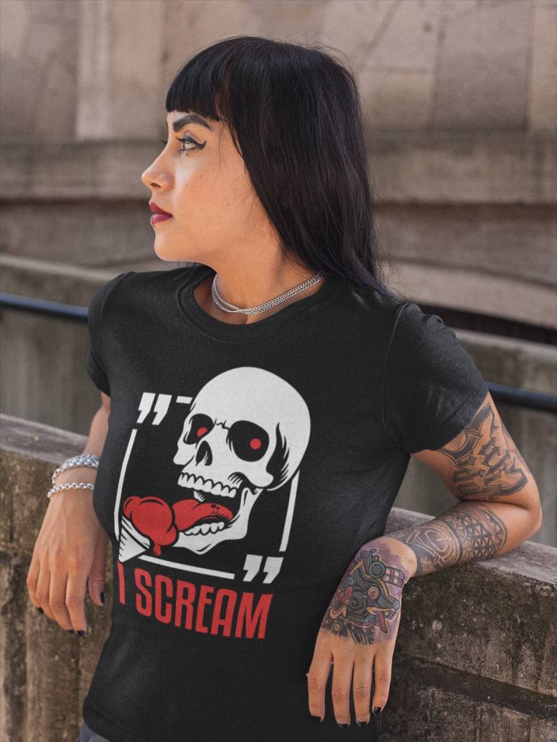 Damen T-Shirt I Scream Ice Cream Totenkopf Halloween von artSHIRT24
