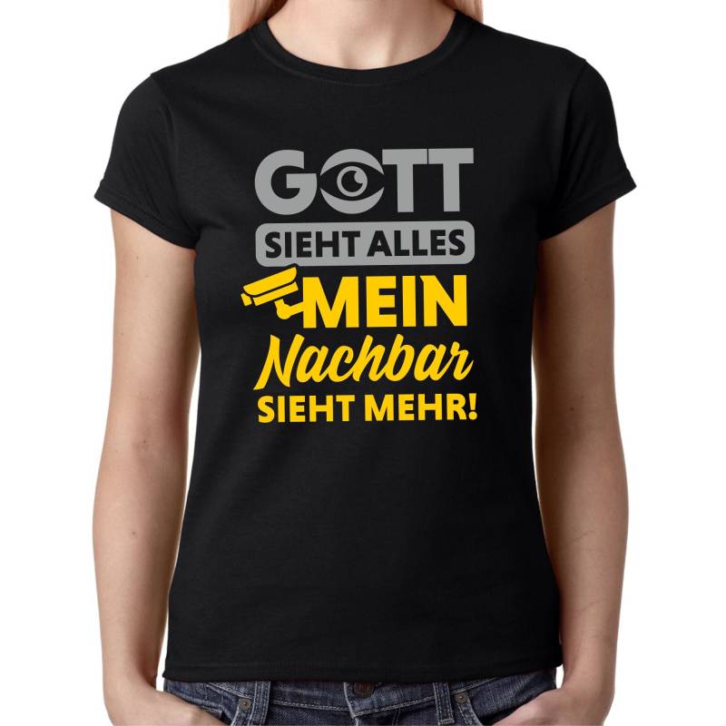Gott Sieht Alles Mein Nachbar Mehr Cctv Überwachungskamera Cam Sprüche Spruch Lustig Spaß Comedy Witzig Humor Fun Damen Lady T-Shirt von artSHIRT24