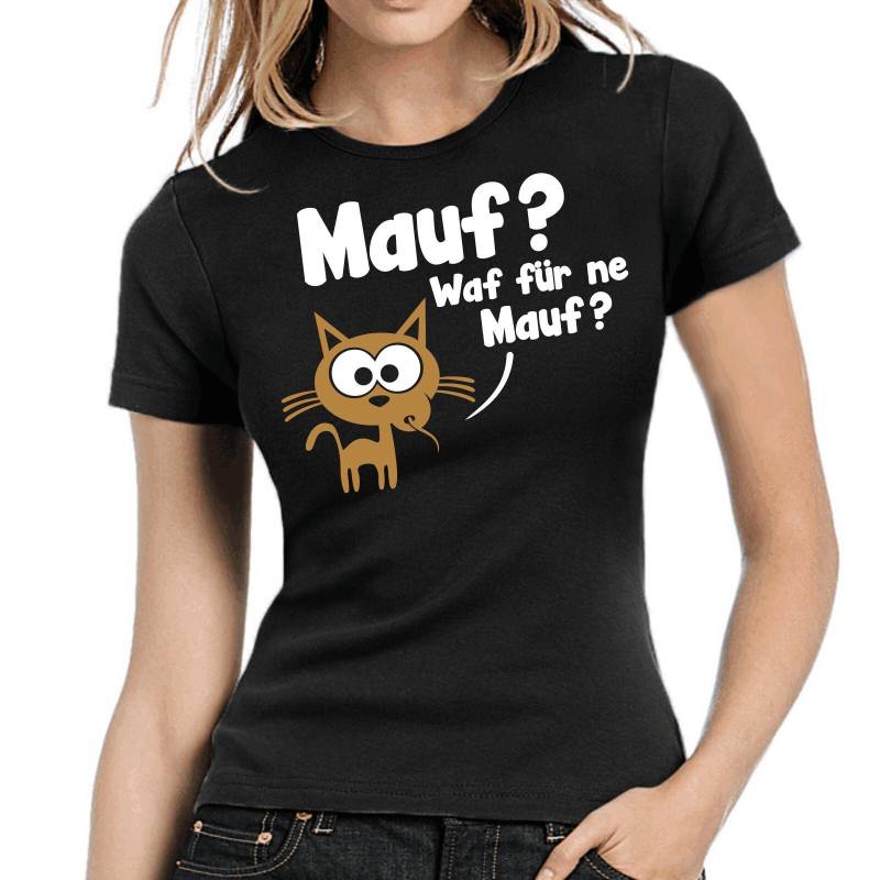 Mauf ? Waf Für Ne Maus Katze Cartoon Comic Sprüche Spruch Comedy Spaß Lustig Feier Party Urlaub Arbeit Fun Girlie Damen Lady T-Shirt von artSHIRT24
