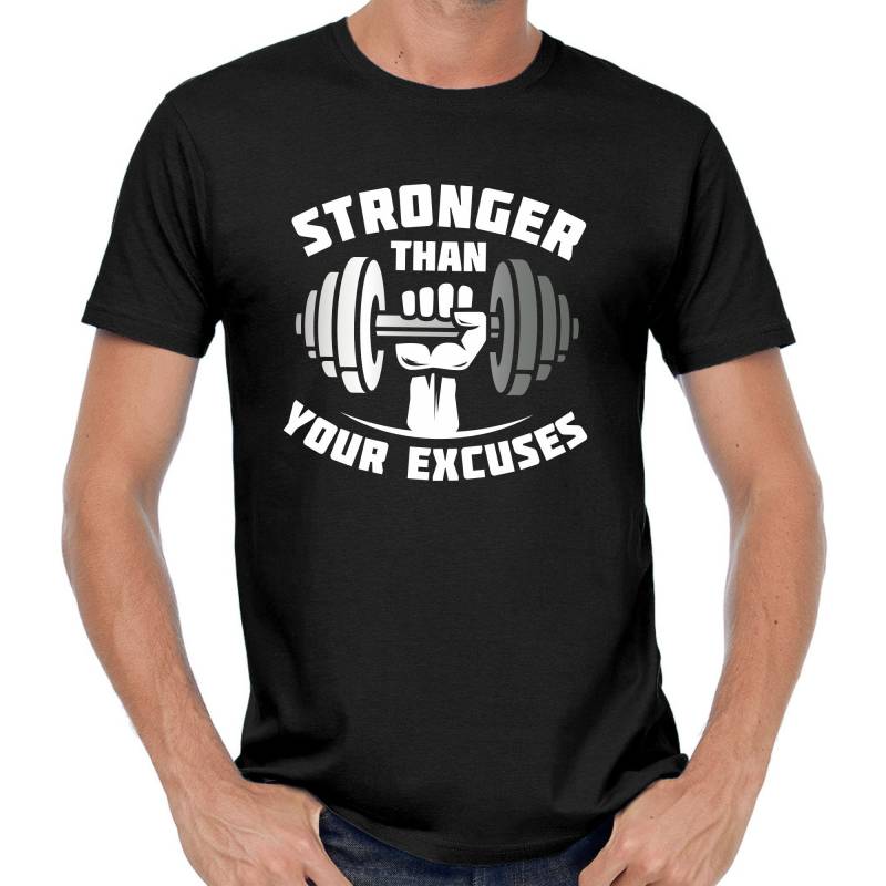 stronger Than Your Excuses Gym Train Bodybuilding Kraftsport Sport Fitness Fitnessstudio Geschenkidee Fun Sprüche Spruch T-Shirt von artSHIRT24