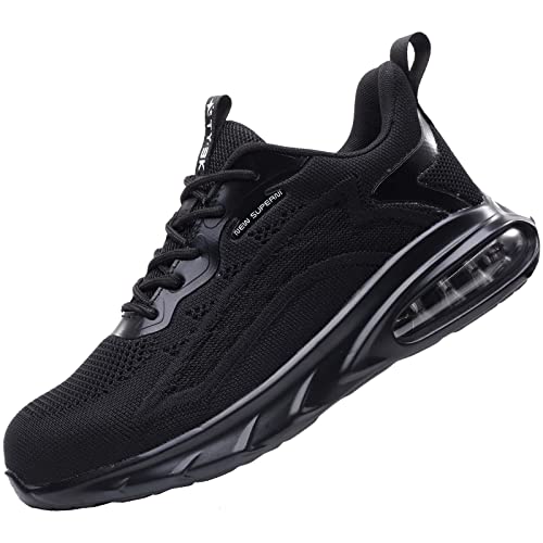 Sicherheitsschuhe Herren Arbeitsschuhe S3 Damen Leichte Breite füße Stahlkappenschuhe Rutschfeste Sportlich Arbeitsk Schutzschuhe Stahlkappe Sneaker Männer Arbeits & Berufsschuhe (Schwarz02, 45 EU) von artSew