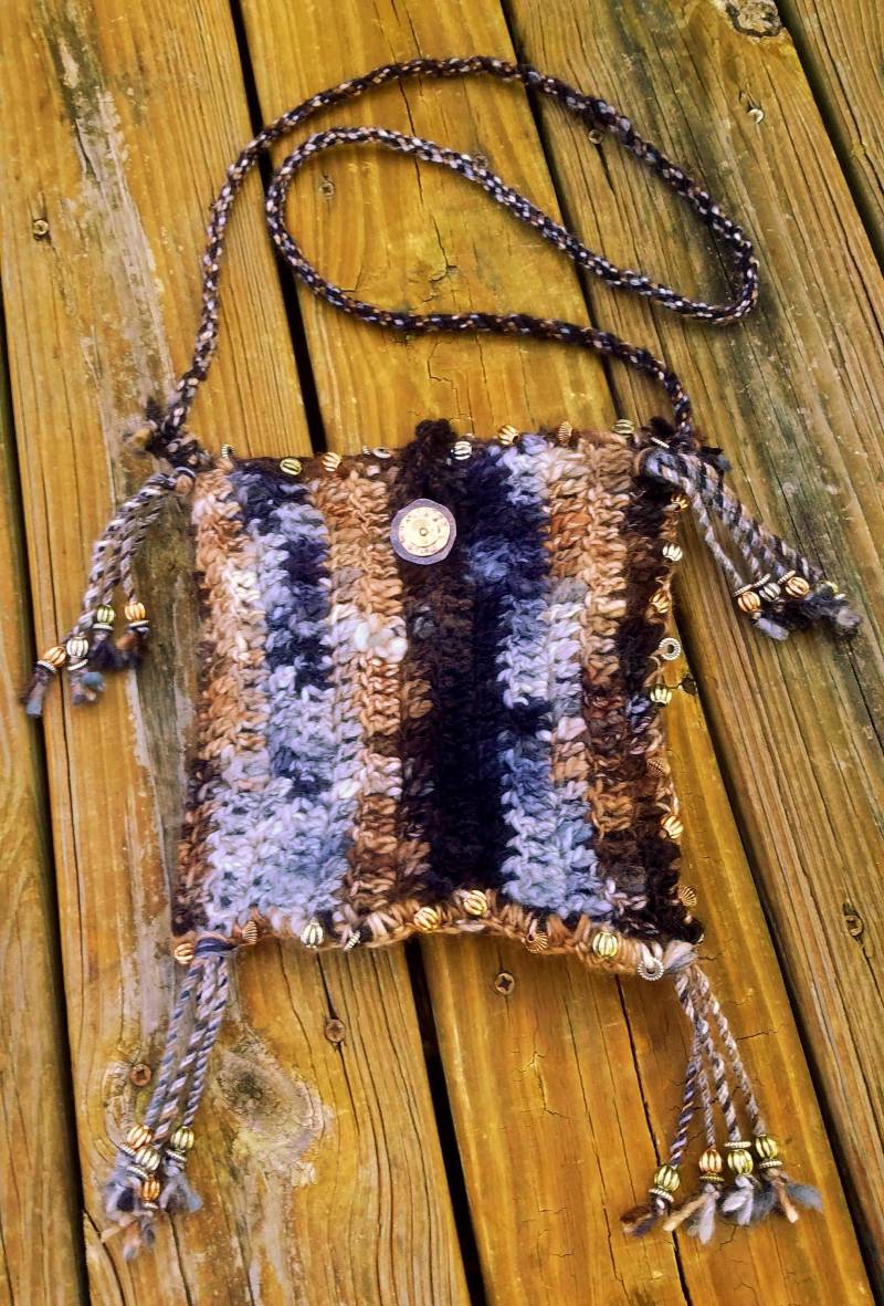 Boho Hippy Perlen Cross Body Handtasche Hand Gehäkelt von artYARNetc