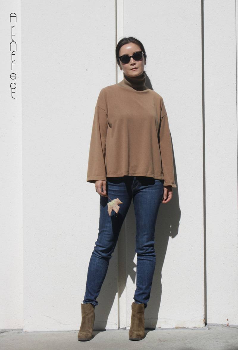 Braun Rollkragen Swing Pullover Kimono Ärmel Übergroße Strick von artaffect