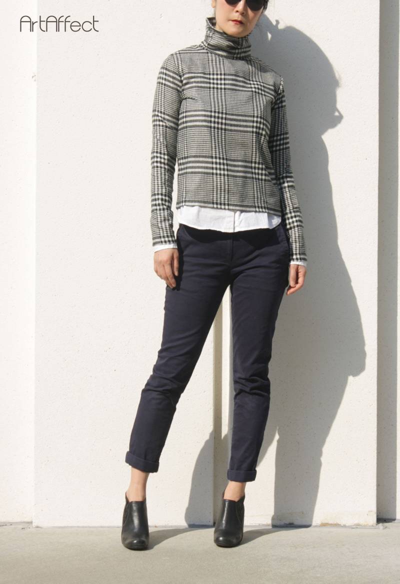 Hahnentritt-Trichteransatz-Acrylpullover Karierter Rollkragenpullover von artaffect