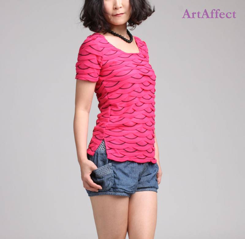 Rosa Spitze Strickbluse Ausgebogte Rundhalsausschnitt von artaffect