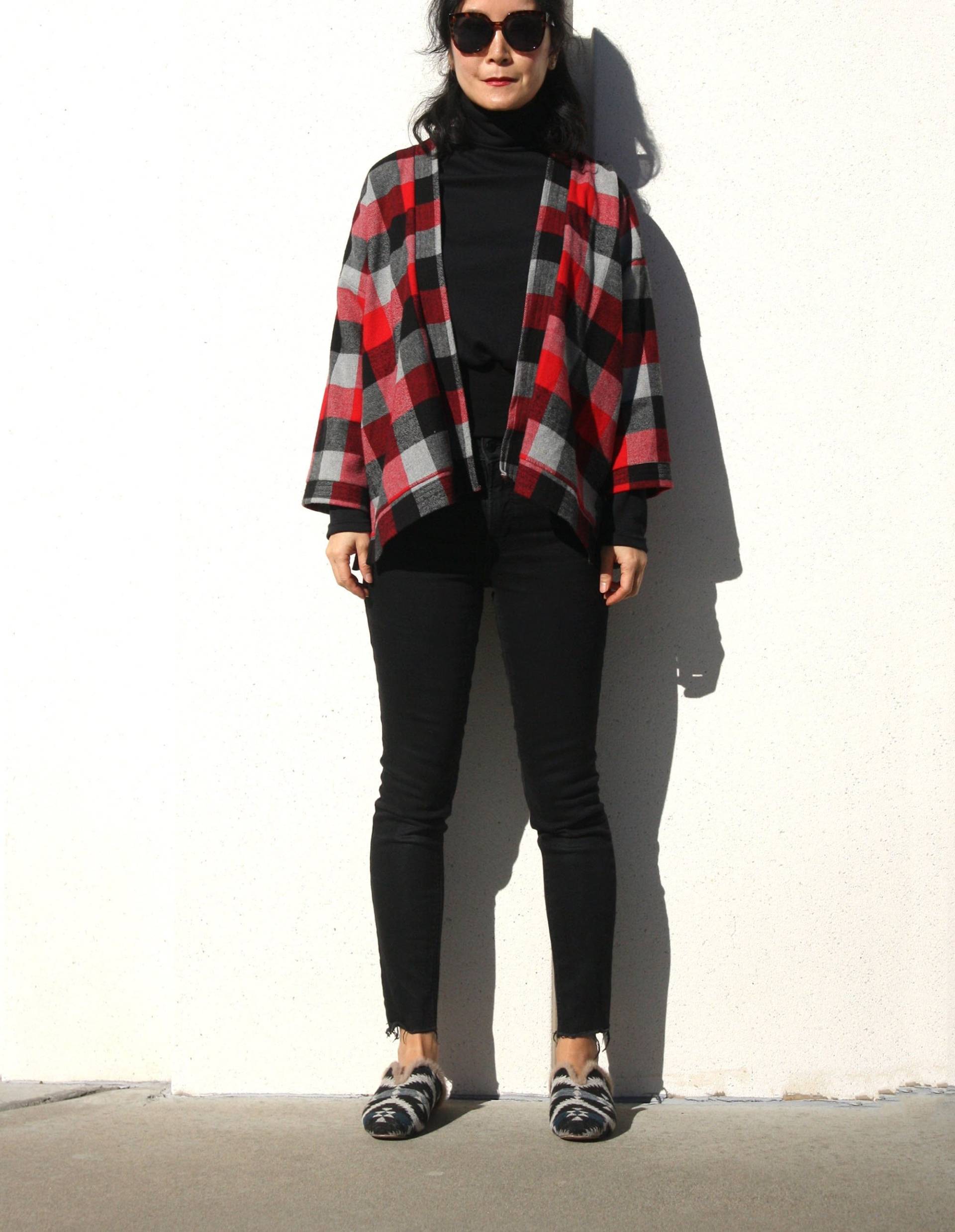 Rot Grau Schwarz Baumwolle Kimono Jacke, Kurze Robe, Boho Kimono, Kuschelige Warme Strickjacke, Karierte Geschenk Für Sie von artaffect