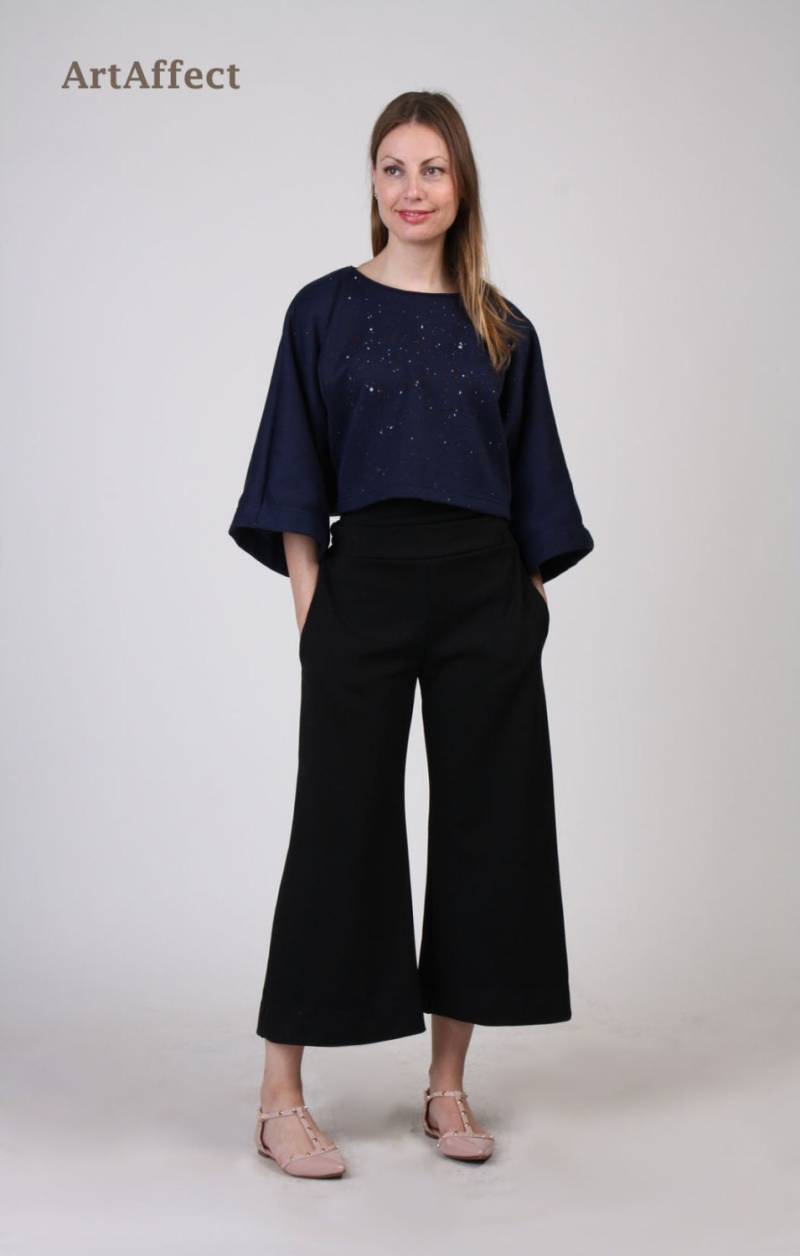 Farbspritzer Kurz-Sweatshirt Dreiviertelärmel Dolman-Pullover von artaffect