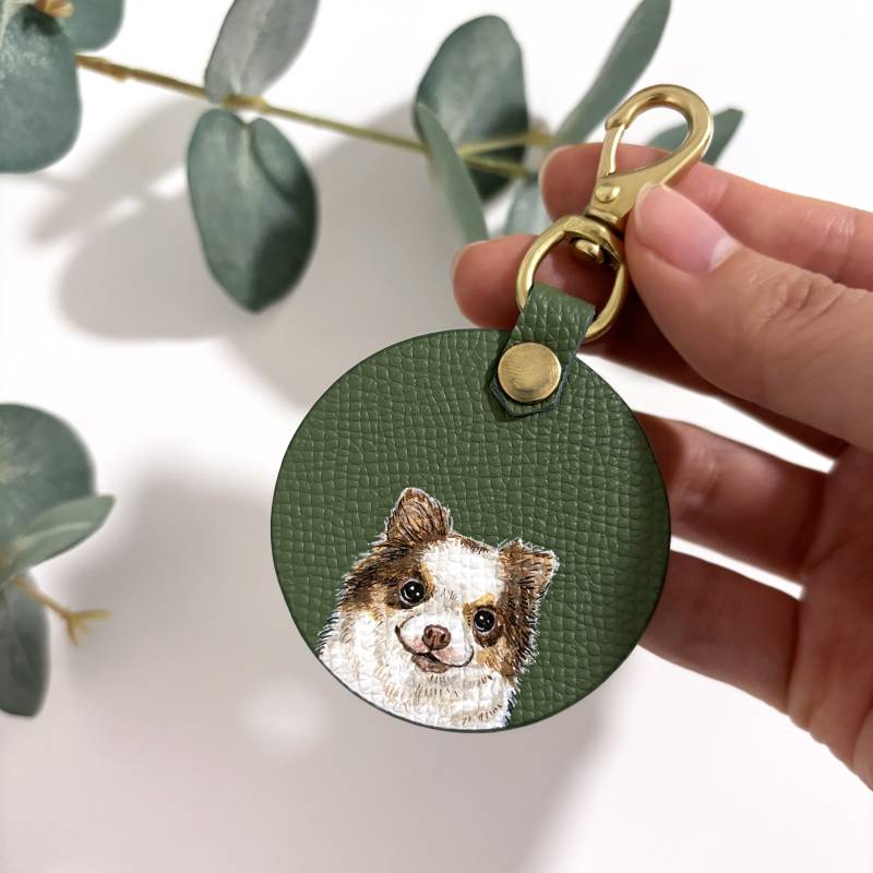 Handbemalter Haustier Portrait Schlüsselanhänger Personalisiertes Hunde-Denkmal von artandpatina