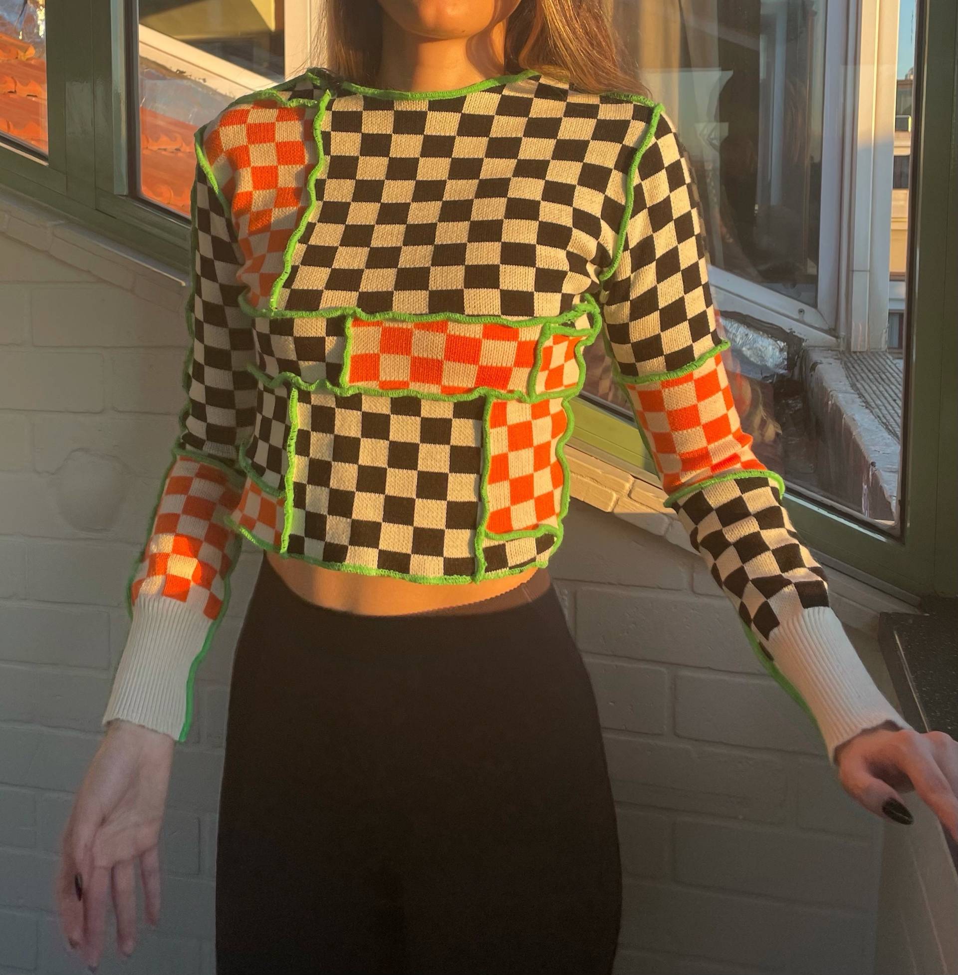 One Of A Kind Ximena Upcycled Patchwork Cropped Sweater von artandroam