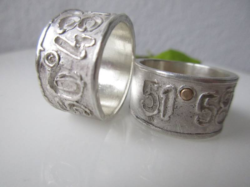 Ausgefallene Ringe Eheringe Freundschaftsringe Silber Gold Diamant Set Aussengravur Handmade Individuell Personalisiert von artargentum