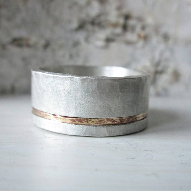 Breiter Ring Silber Rosegold Rotgold Gelbgold Geschmiedet Bicolor Damenring Herrenring Trauring Ehering Verlobungsring von artargentum