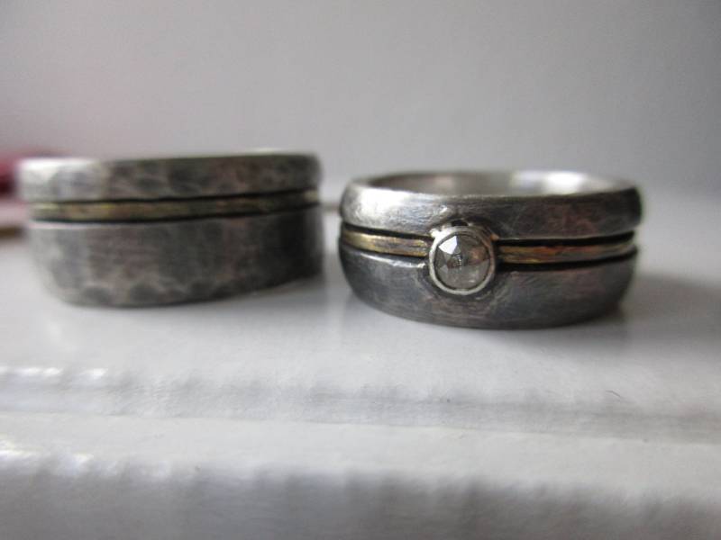 Eheringe Ausgefallen Handgefertigt Silber Oder Weissgold Gelbgold Bicolor Rosenschliff Diamant Set von artargentum