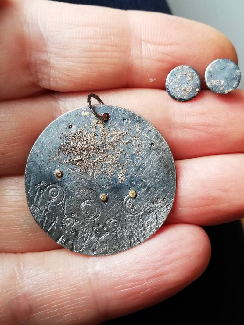 Großer Runder Ohrstecker Anhänger Scheibe Silber Gold Nachthimmel von artargentum