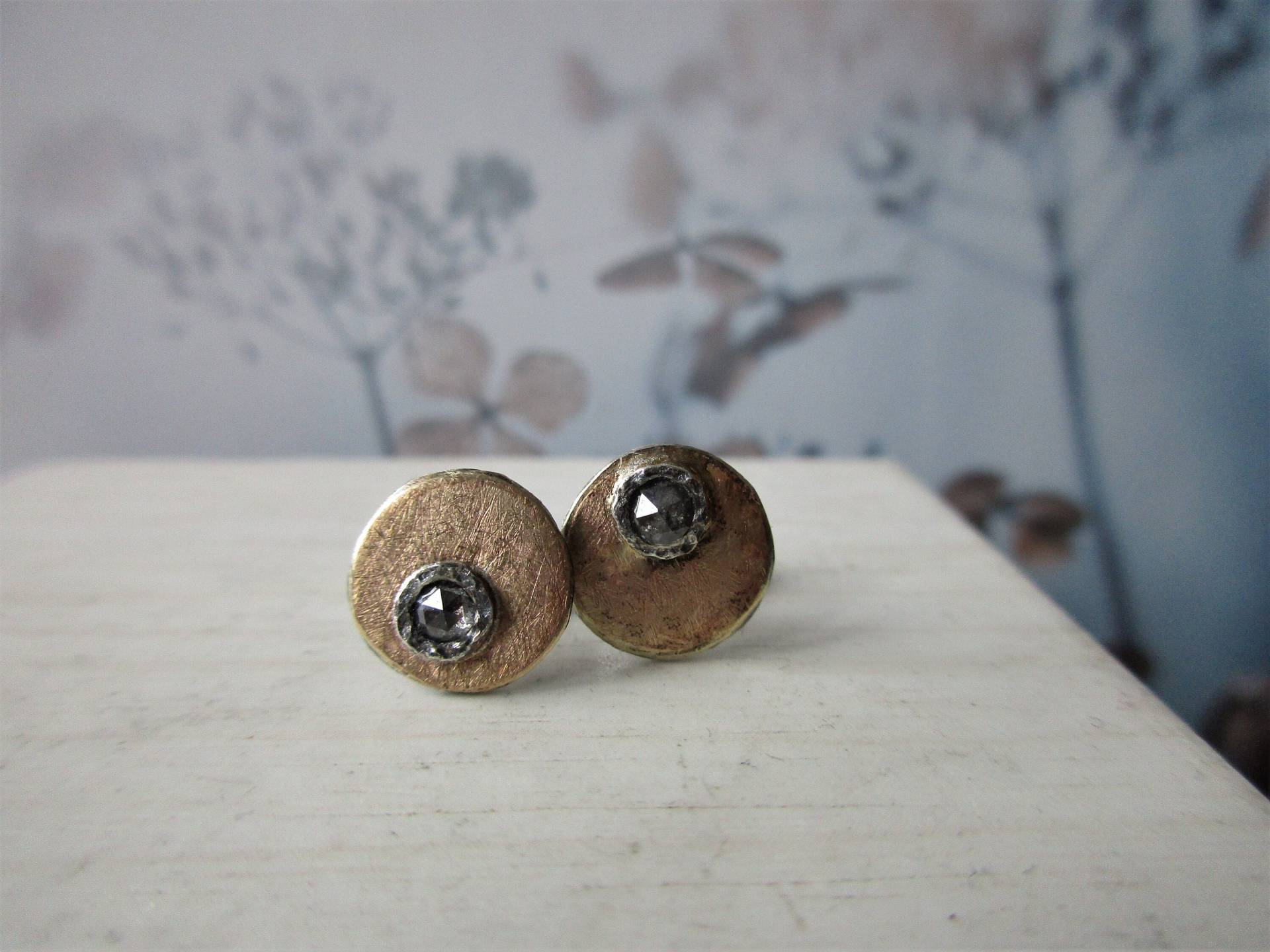 Kleine Runde Ohrstecker Roségold Silber Diamant Grau von artargentum