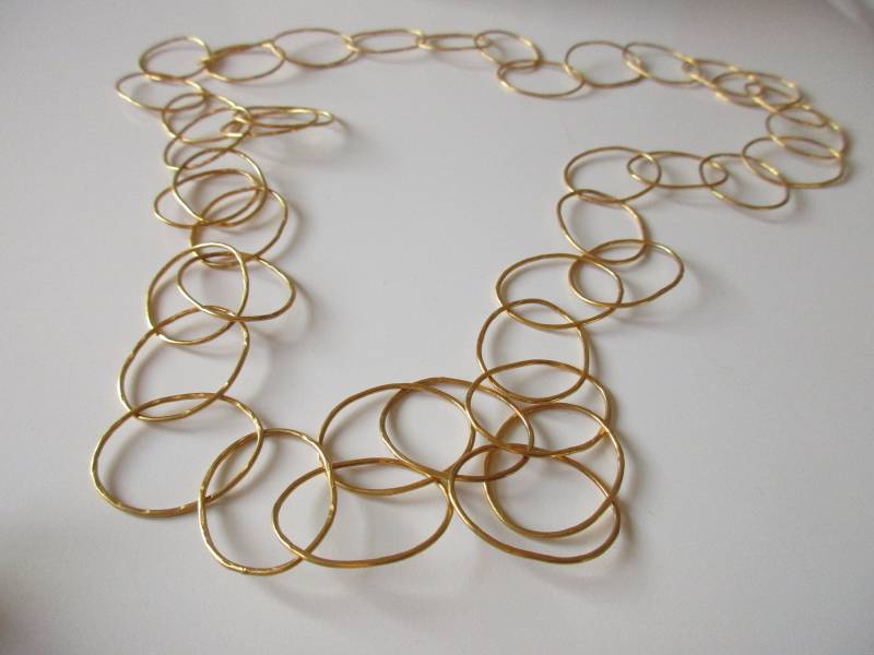 Lange Geschmiedete Silberkette Goldplattiert Schlicht Zeitlos Goldkette Handgefertigt Oval Ösenkette Damen Gliederkette von artargentum