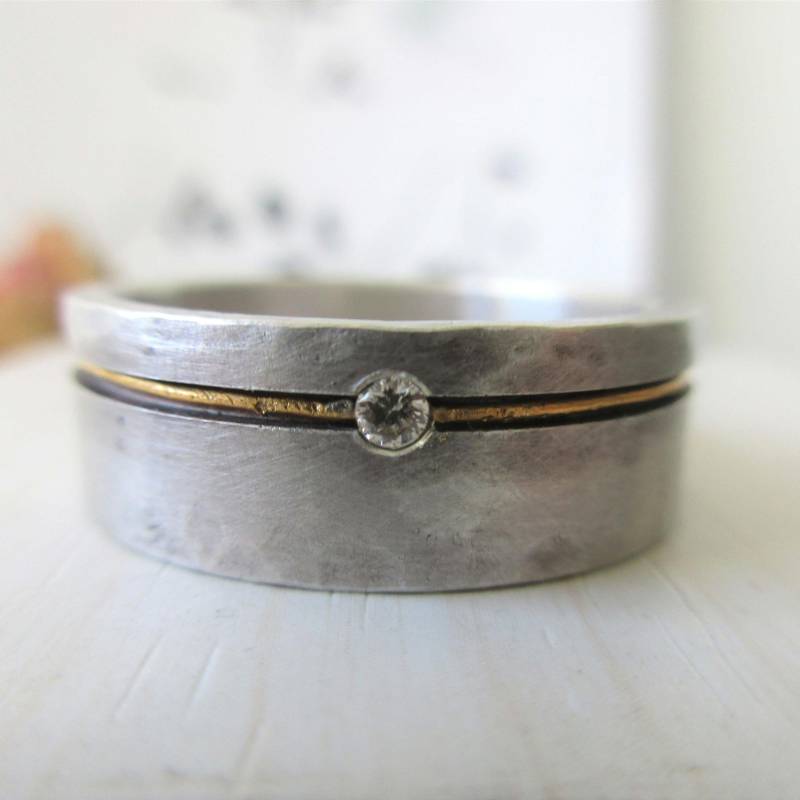 Schlichter Damenring Eheringe Trauringe Verlobungsring Silber Gold Diamant Minimalistisch Set Oder Einzelring von artargentum