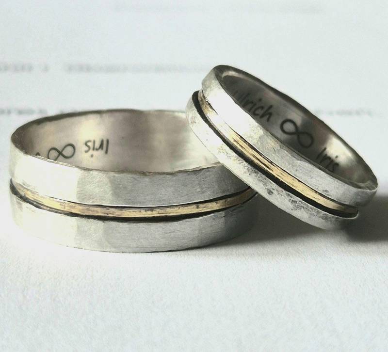 Trauringe Geschmiedet Silber Gold Rustikal Zeitlos Bicolor von artargentum