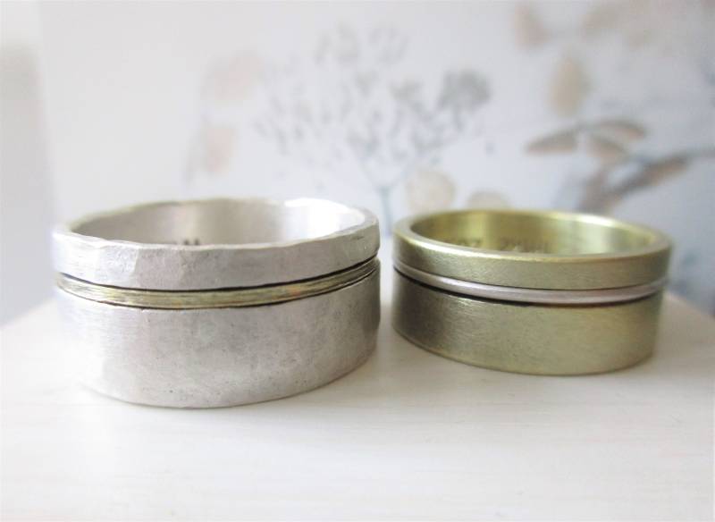 Unterschiedliche Eheringe Gold Silber Ausgefallen Individuell Breit Modern Zeitlos Paarringe Hochzeitsringe von artargentum