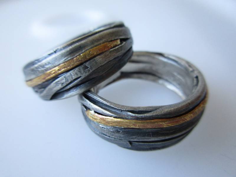 Wickelringe Eheringe Ringpaar Massiv Zweifarbig Unisex Gold Silber Geschwärzt von artargentum