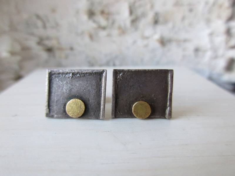 Große Rechteckige Ohrstecker Silber Gold Geschwärzt von artargentum