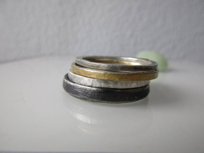 stapelring 4 Set Silber Vergoldet , Silber Beisteckringe Multicolor Rustikal von artargentum