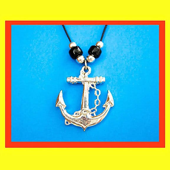 Halskette. Anker Anhänger An Einer Schwarzen Baumwollkordel Mit Verstellbarer Länge, Halsband Zu Lang. Passende Perlen. Unisex. Geschenk. Symbol von artbynonya