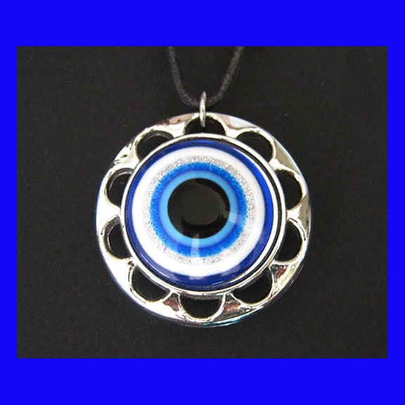 Halskette. Evil Eye Amulett Zum Schutz Vor Dem Bösen Auge. Anhänger. Schwarze Baumwollkordel. Länge Verstellbar, Halsband Zu Lang von artbynonya