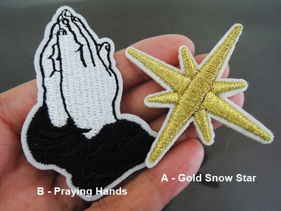 Eisen Auf Patch - Hand Betende Hände Oder Gold Schnee Sterne Aufbügeln Applique Bestickte Patches Nähen von artcraft32