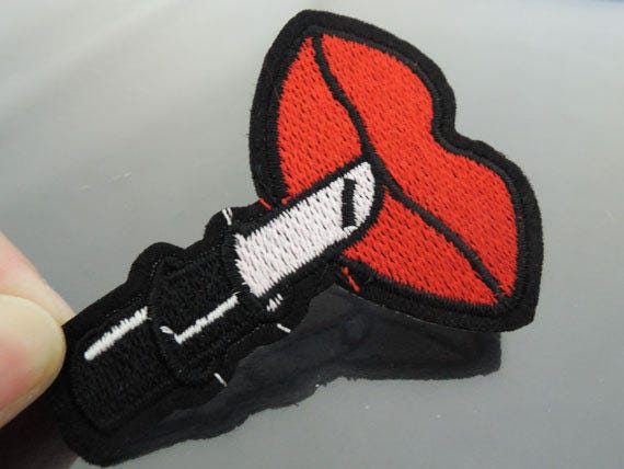 Eisen Auf Patch - Lippenstift Mit Roten Mund Patches Red Lip Sticks Patch, Den Lippen Applikation Gestickt Patch Nähen von artcraft32