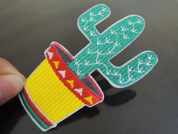 Kaktus Pflanze Patch Aufnäher Green Cactus-Patches, Die Applique Eisen Auf Nähen Gestickt von artcraft32