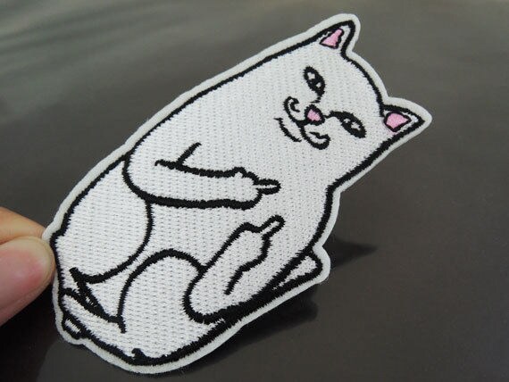 Katzen Patches - Aufnäher Oder Tier Lustige Katze Mit Finger Großer Verzierungen Schwarz Nähen von artcraft32