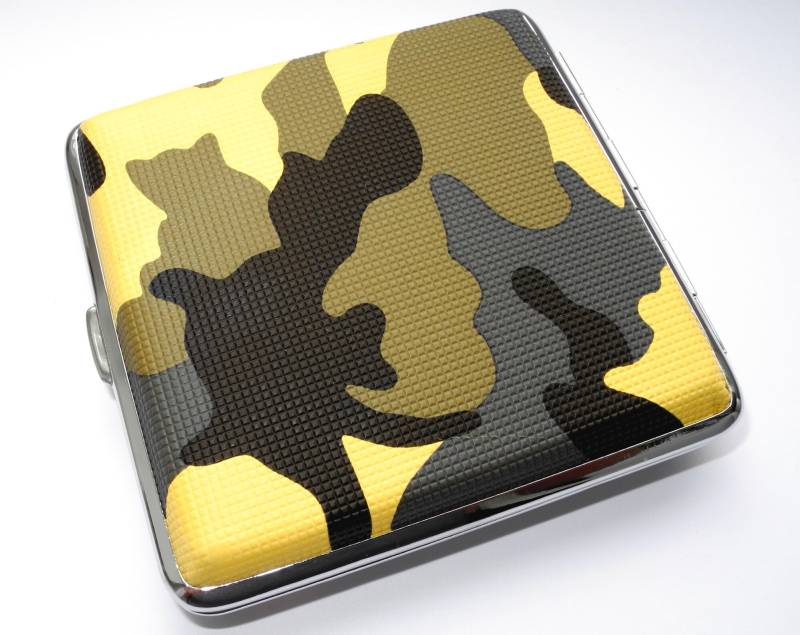 Gelb Tarnfleck - Etui Für 20 Zigaretten, Mit Gummiband Metalldose Camoutlage von artfolia