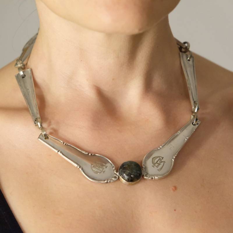 Recycelte Vintage-Halskette Aus Altem Besteck. Halskette Labradorit von artfork