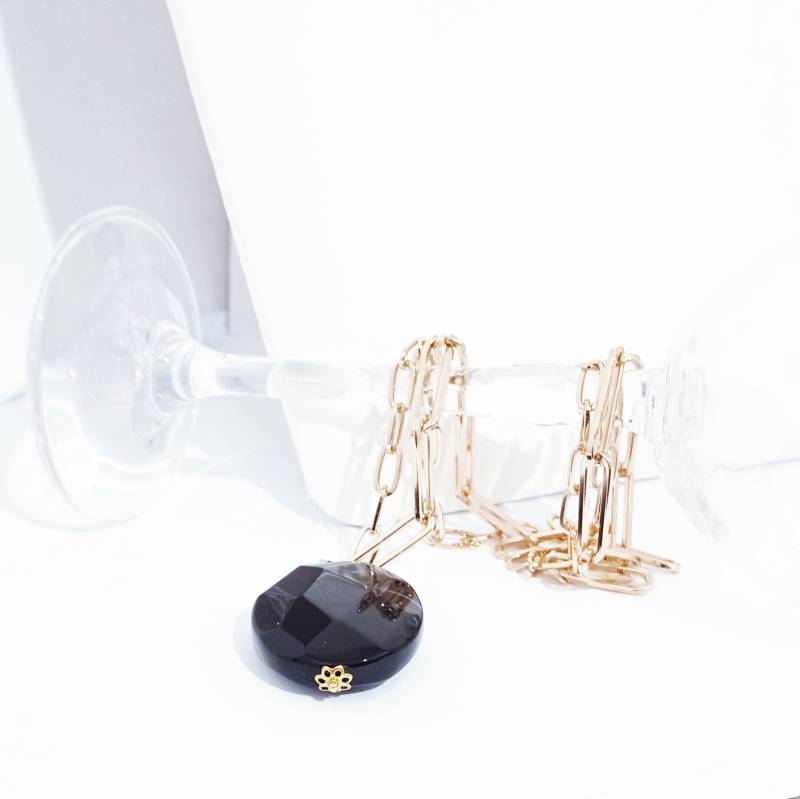 Matinèe-Kette "Ovalonice" Aus Messing Und Onyx-Anhänger von artincartogioielli