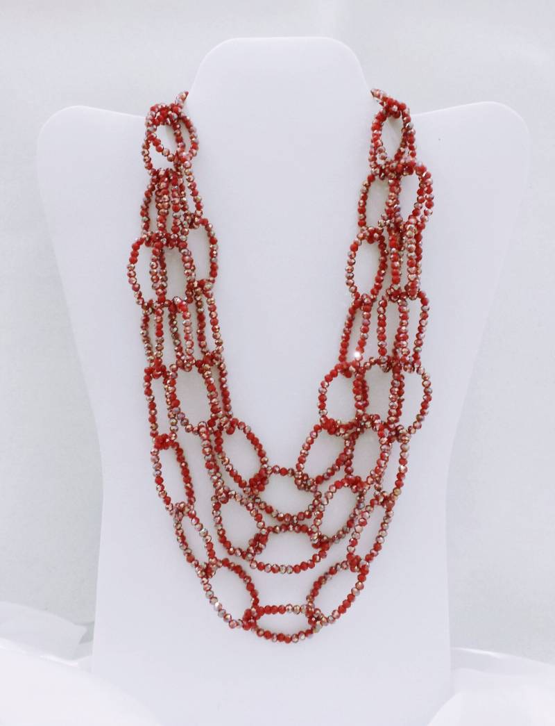 Mehrreihige Halskette Mit „Rosso Imperatora"-Kristallovalen von artincartogioielli