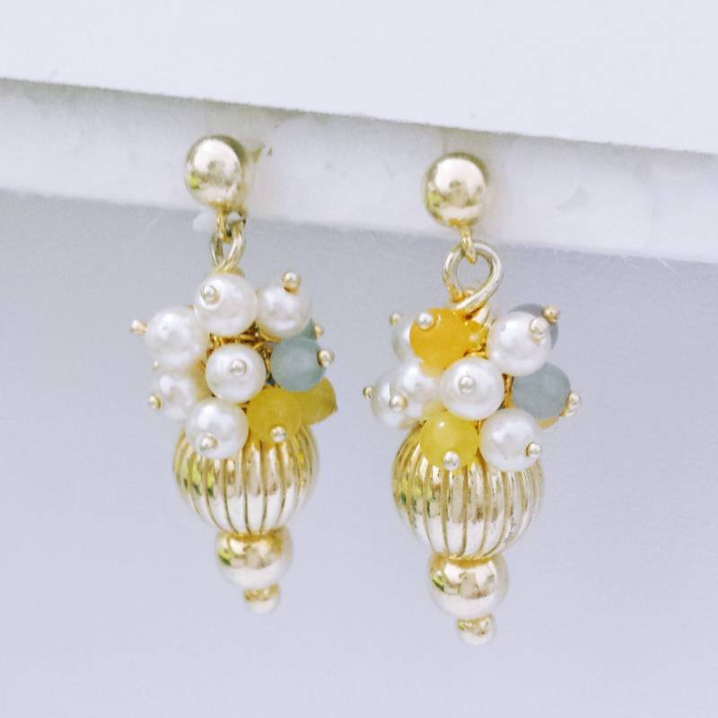 Originale Vintage-Ohrringe „Grappoloro" Aus Silber, Halbedelsteinen Und Perlen von artincartogioielli