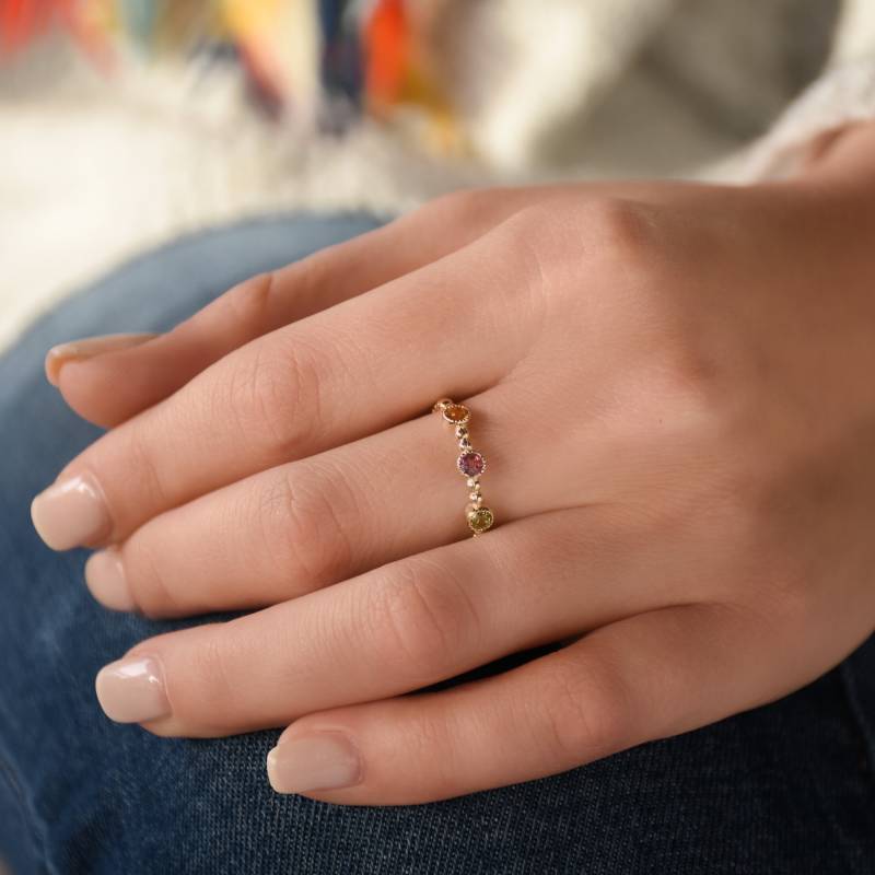 Dreifach Bunter Edelstein Gepunkteter Goldbandring von artisaneffect