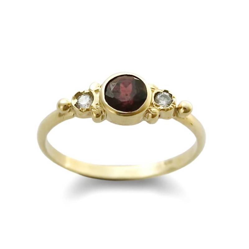 Zierlicher Goldring Mit Granat Und Zirkonen von artisaneffect