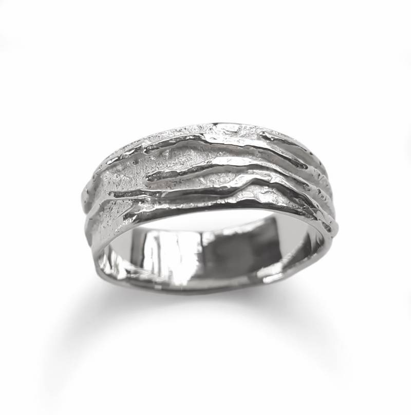 strukturierter Ehering Aus Weißgold von artisaneffect