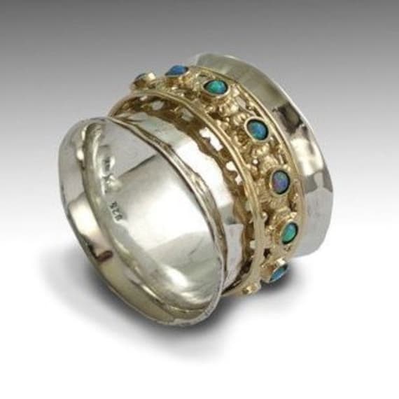 Spinner Ring, Opal Silber Gold Oktober Geburtsstein Zweifarbiges Band, Eternity Boho - Neue Anfänge 2. R1149xz von artisanlook