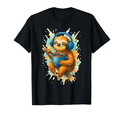 Lusitges Faultier mit Kopfhörer Mädchen, Kinder T-Shirt Lusitges Faultier mit Kopfhörer Mädchen, Kinder T-Shirt von artistdesign
