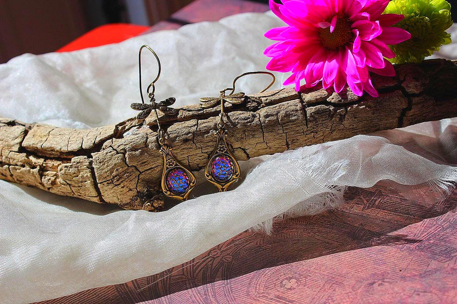 Drachenei Ohrringe, Hängeohrringe, Ohrringe Mit Libellenei, Mittelalter, Larp von artistiquejewelry