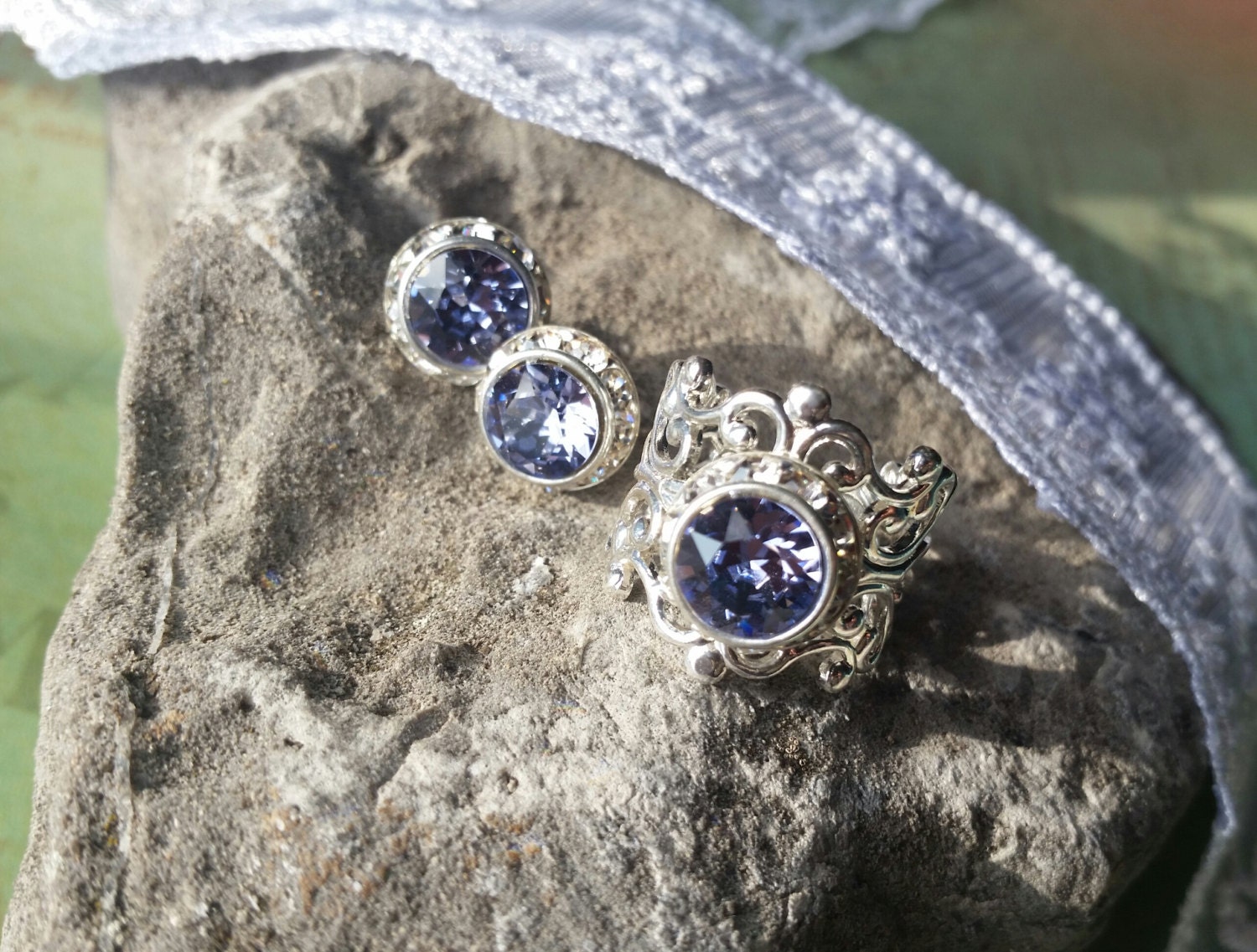 Lavendel Ring Und Ohrringe, Ring, Halo Hochzeiten, Schmuck Geschenk, Herbstgeschenke, Weihnachtsgeschenke von artistiquejewelry